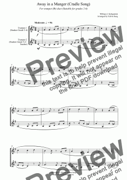 page one of Away in a Manger (Cradle Song) (for trumpet (Bb) duet, suitable for grades 2-6)