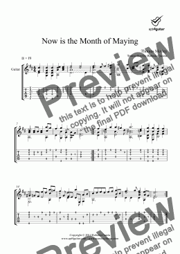 page one of Now is the Month of Maying for solo guitar
