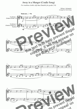 page one of Away in a Manger (Cradle Song) (for trombone duet (treble clef), suitable for grades 2-6)