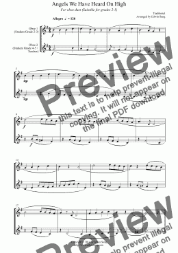 page one of Angels We Have Heard On High (for oboe duet, suitable for grades 2-6)