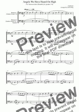 page one of Angels We Have Heard On High (for bassoon duet, suitable for grades 2-6)
