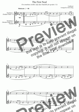 page one of The First Noel (for trombone duet (treble clef), suitable for grades 1-5)