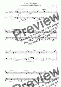 page one of Auld Lang Syne (for bassoon duet, suitable for grades 2-6)