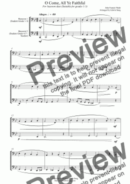 page one of O Come, All Ye Faithful (for bassoon duet, suitable for grades 1-5)