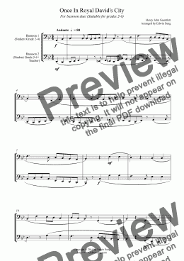 page one of Once In Royal David’s City (for bassoon duet, suitable for grades 2-6)