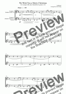 page one of We Wish You a Merry Christmas (for trumpet (Bb) duet, suitable for grades 2-6)