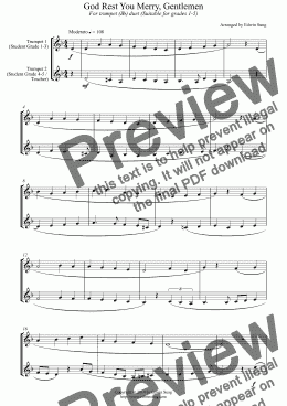 page one of God Rest You Merry, Gentlemen (for trumpet (Bb) duet, suitable for grades 1-5)