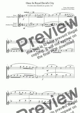 page one of Once In Royal David’s City (for flute duet, suitable for grades 2-6) (14BFLDU12)