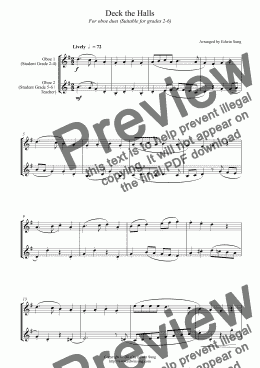 page one of Deck the Halls (for oboe duet, suitable for grades 2-6) (14BOBDU04)