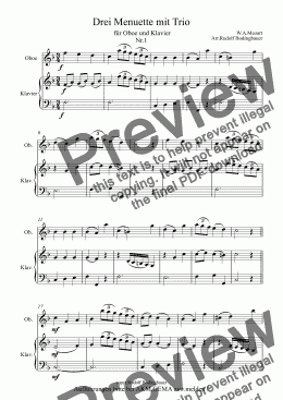 page one of Drei Menuette fuer Oboe und Klavier v.W.A.Mozart