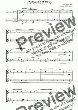 page one of O Come, All Ye Faithful (for oboe duet, suitable for grades 1-5)