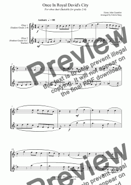 page one of Once In Royal David’s City (for oboe duet, suitable for grades 2-6)