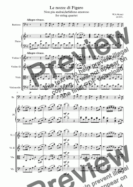page one of Le nozze di Figaro Non piu andrai,farfallone amoroso for string quartet