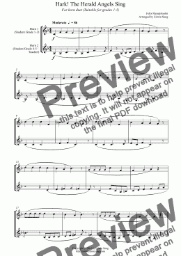 page one of Hark! The Herald Angels Sing (for horn duet, suitable for grades 1-5) (14BHNDU09)