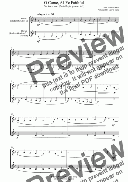 page one of O Come, All Ye Faithful (for horn duet, suitable for grades 1-5) (14BHNDU12)
