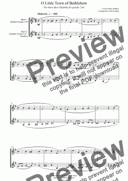 page one of O Little Town of Bethlehem (for horn duet, suitable for grades 2-6) (14BHNDU13)