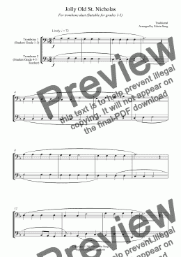 page one of Jolly Old St. Nicholas (for trombone duet, suitable for grades 1-5) (14BTBDU18)