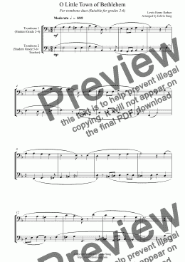 page one of O Little Town of Bethlehem (for trombone duet, suitable for grades 2-6) (14BTBDU20)