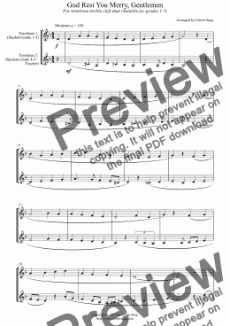 page one of God Rest You Merry, Gentlemen (for trombone duet (treble clef), suitable for grades 1-5)