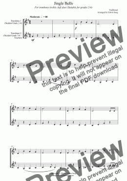 page one of Jingle Bells (for trombone duet (treble clef), suitable for grades 2-6)