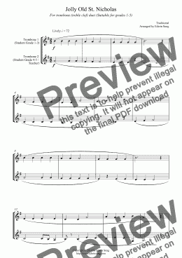 page one of Jolly Old St. Nicholas (for trombone duet (treble clef), suitable for grades 1-5)