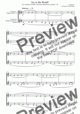 page one of Joy to the World (for trombone duet (treble clef), suitable for grades 1-6)