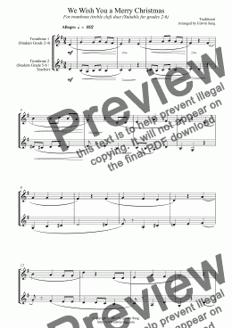 page one of We Wish You a Merry Christmas (for trombone duet (treble clef), suitable for grades 2-6)