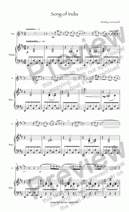 page one of Rimsky-Korsakoff, Song of India for flute & piano
