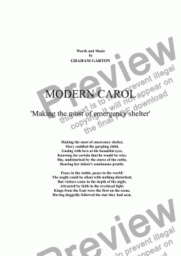 page one of CAROL - MODERN CAROL 'Making the most of  for emergency shelter' for SATB in 'Silent Night' style. New Words and Music 