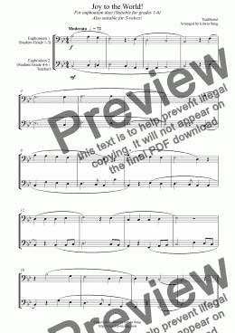 page one of Joy to the World (for euphonium duet (bass clef, 3 or 4 valved), suitable for grades 1-6) (14BEUDU22)
