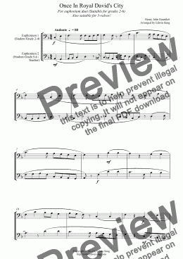 page one of Once In Royal David’s City (for euphonium duet (bass clef, 3 or 4 valved), suitable for grades 2-6) (14BEUDU24)