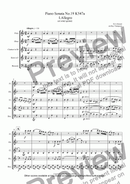 page one of Mozart: Piano Sonata No.19 K547a  (complete) arr.wind quintet