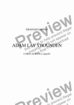 page one of CAROL – ’ADAM LAY YBOUNDEN’ for SATB a cappella (Low Key)