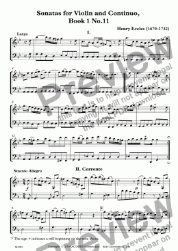 page one of Sonatas for Violin and Continuo, Book 1 No.11