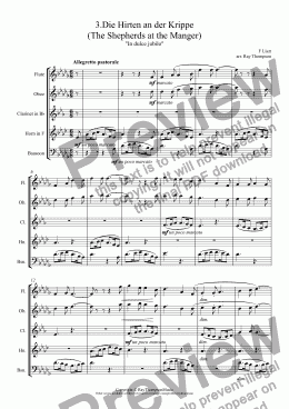 page one of Liszt: Weihnachtsbaum (Christmas Tree Suite) No.3. Die Hirten an der Krippe (The Shepherds at the Manger)(In dulce jubilo) arr. wind quintet)