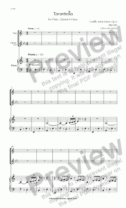 page one of Saint Saens Tarantella  for Flute, Clarinet & Piano