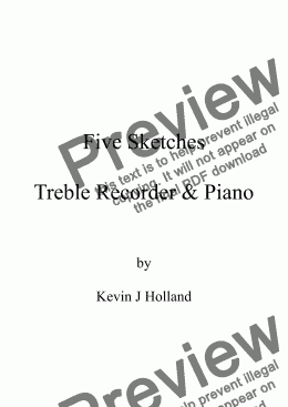 page one of Five Sketches for Treble Recorder & Piano