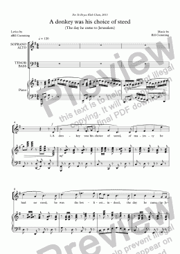 page one of "A donkey was his choice of steed: for SATB choir & piano
