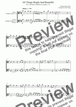 page one of All Things Bright And Beautiful (for viola duet, suitable for grades 1-5) (151VADU01)