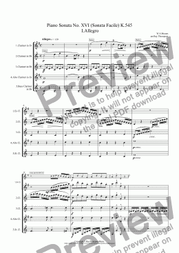 page one of Mozart: Piano Sonata No.16 in C (Sonata Facile/Semplice) K.545 Mvt.I Allegro - clarinet quintet