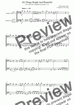 page one of All Things Bright And Beautiful (for cello duet, suitable for grades 1-5) (151CODU01)