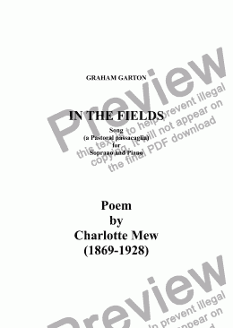 page one of SONG - 'IN THE FIELDS' for Soprano and Piano -  Poem by Charlotte Mew (1869-1928)