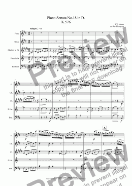 page one of Mozart: Piano Sonata No.18 in D. K.576 Mvt.I arr.wind quintet