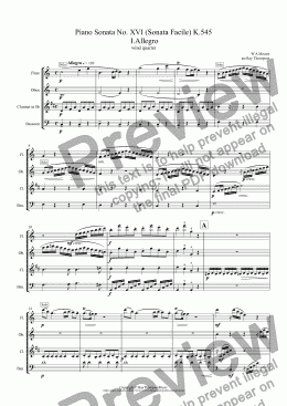 page one of Mozart: Piano Sonata No.16 in C (Sonata Facile) K.545  Mvt.I. Allegro arr.wind quartet 