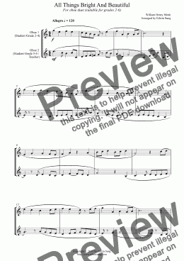 page one of All Things Bright And Beautiful (for oboe duet, suitable for grades 2-6) (151OBDU01)