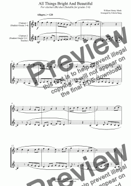 page one of All Things Bright And Beautiful (for clarinet (Bb) duet, suitable for grades 2-6) (151CLDU01)