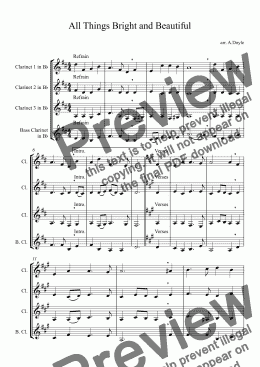 page one of All Things Bright and Beautiful - clarinet quartet