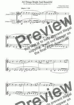 page one of All Things Bright And Beautiful (for Eb-clarinet duet, suitable for grades 2-6) (151ECDU01)