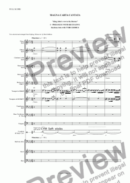 page one of Magna Carta Cantata - No.1 - Full Score - PROLOGUE WITH RECITATIVE Full Score - ’King John’s vow to the Barons’ baritone Solo with TTBB Chorus
