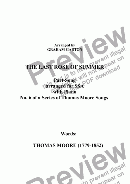 page one of PART-SONG - ’THE LAST ROSE OF SUMMER’ - THOMAS MOORE (1779-1852) No.6 arr. for SSA a cappella